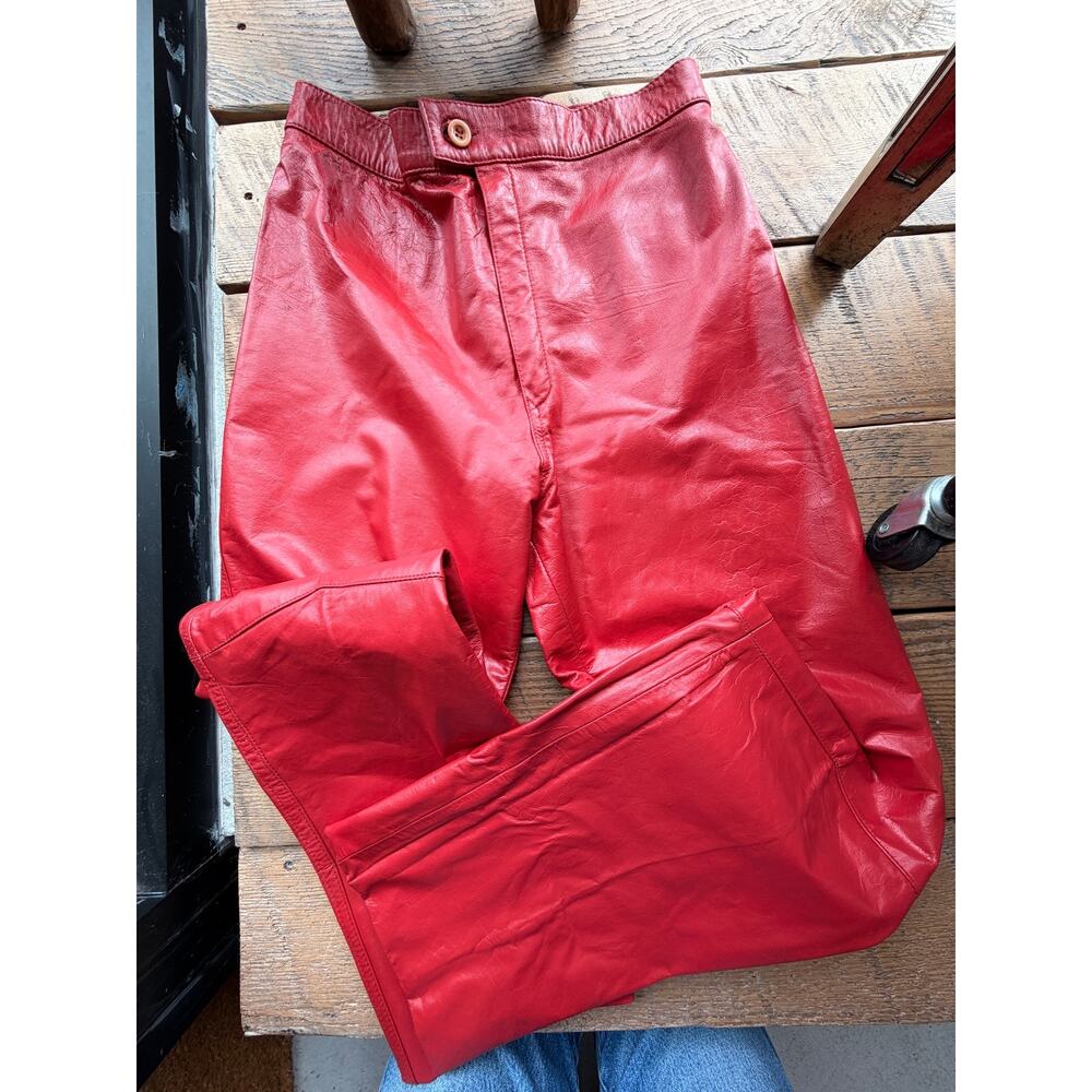 Vintage Marco Morani Red Leather High Waist Pants Made in Argentina 1970s-80s